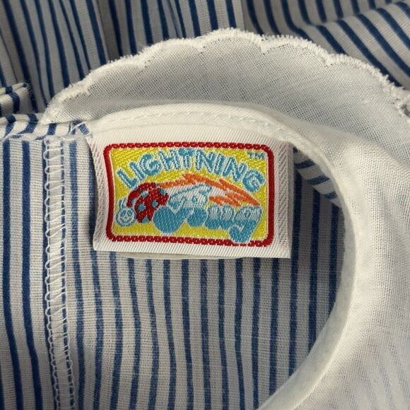 Lightening Bug Dress Girl 2T Blue White Stripe Ruffle A-Line Girly Nautical Boho - Picture 7 of 9